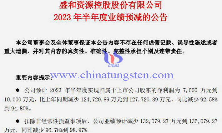 盛和資源淨2023年上半年業(yè)績預告圖片