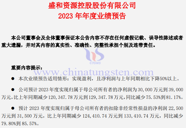 盛和資源2023年業(yè)績預報