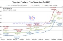 Tungsten Price Trend from January to October 13, 2025